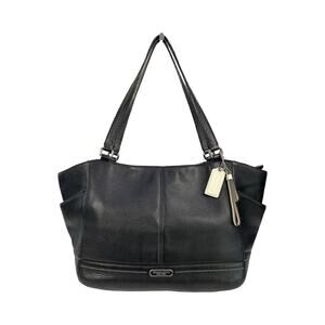 Coach Park Leather Carrie Tote Black Zip Top Shoulder Bag F23284